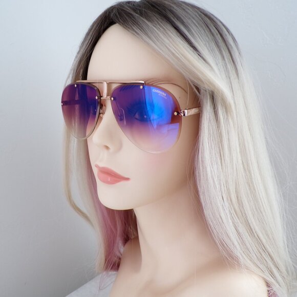 Carrera Rimless Gradient Aviator Pilot Shades, Gold Copper Blue Mirror 1032S A8 - Picture 2 of 14